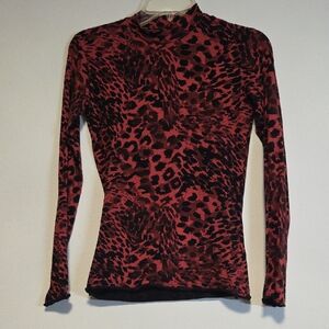 All Saints Red and Black Animal Print Long Sleeve Top